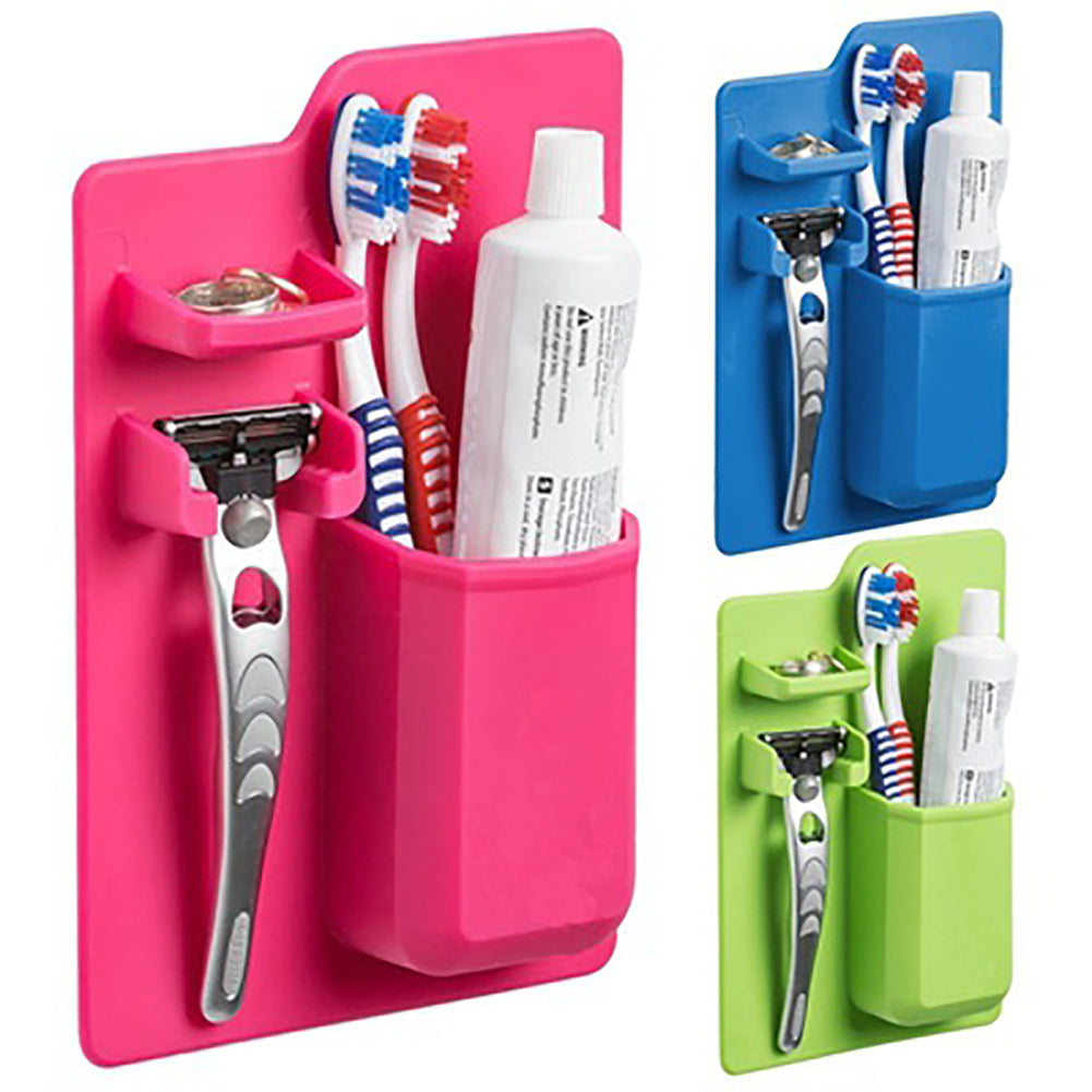 Bathroom Organizer Toothpaste Toothbrush Shaver Holder Solid Color Storage Rack