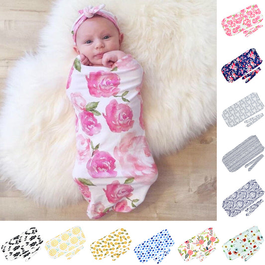 Fashion Printed Infant Newborn Baby Wrap Blanket Swaddle Sleeping Bag + Headband