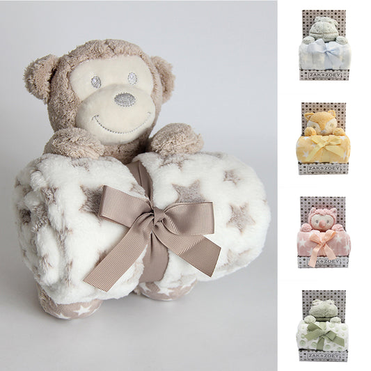 Baby Infants Soothing Blanket Cute Animal Monkey Bear Plush Stuffed Doll Toys
