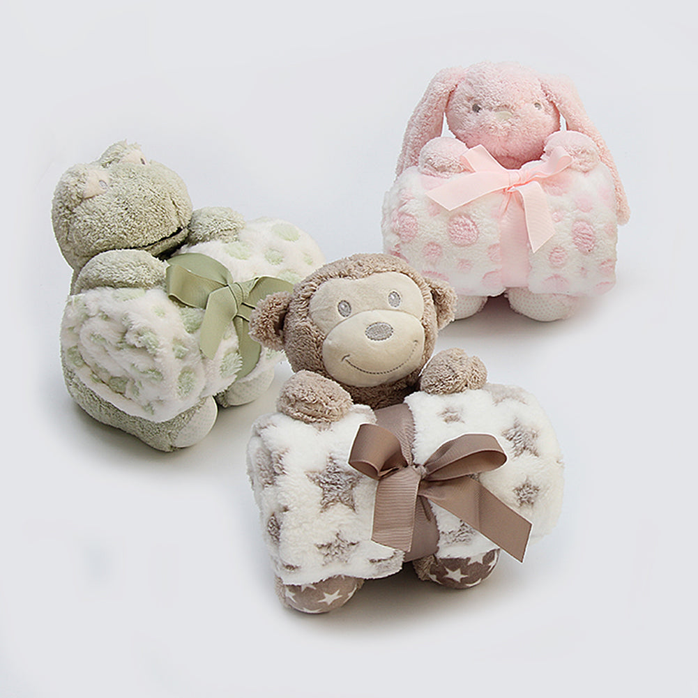 Baby Infants Soothing Blanket Cute Animal Monkey Bear Plush Stuffed Doll Toys