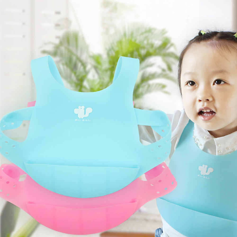 Kids Toddler Soft Silicone Adjustable Waterproof Smock Bibs Apron Feeding Tool