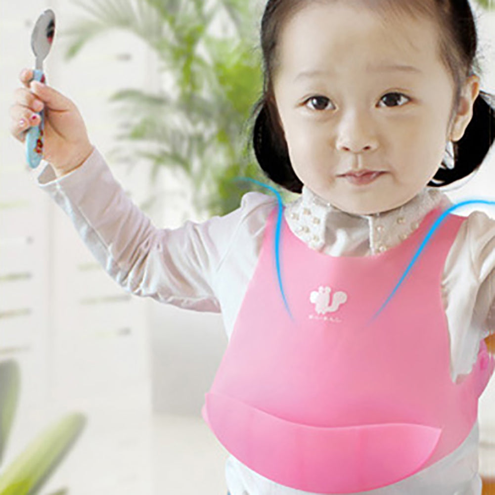 Kids Toddler Soft Silicone Adjustable Waterproof Smock Bibs Apron Feeding Tool