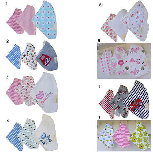 3Pcs Baby Boys Girls Bibs Toddler Bandana Triangle Head Scarf Cute Saliva Towel
