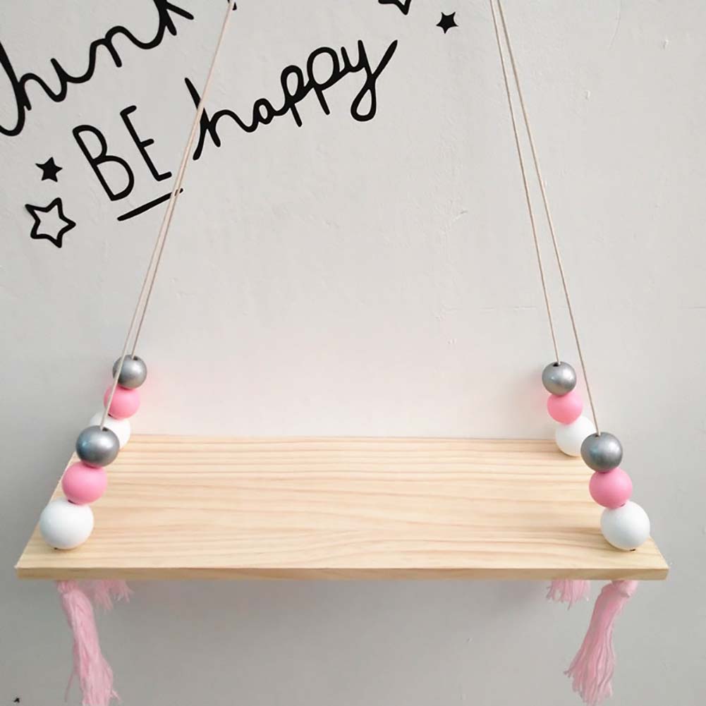 Nordic Wood Beads Board Tassels Hanging Storage Shelf Kids Room Home Wall Decor