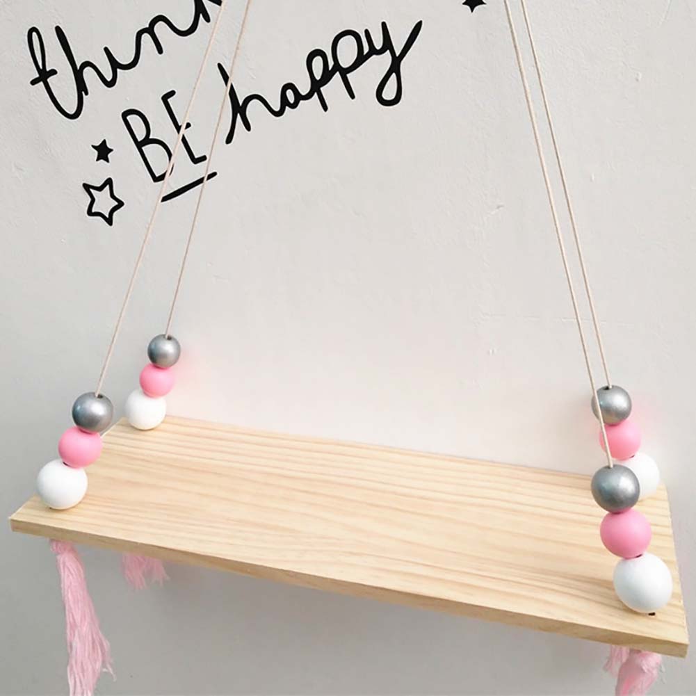 Nordic Wood Beads Board Tassels Hanging Storage Shelf Kids Room Home Wall Decor