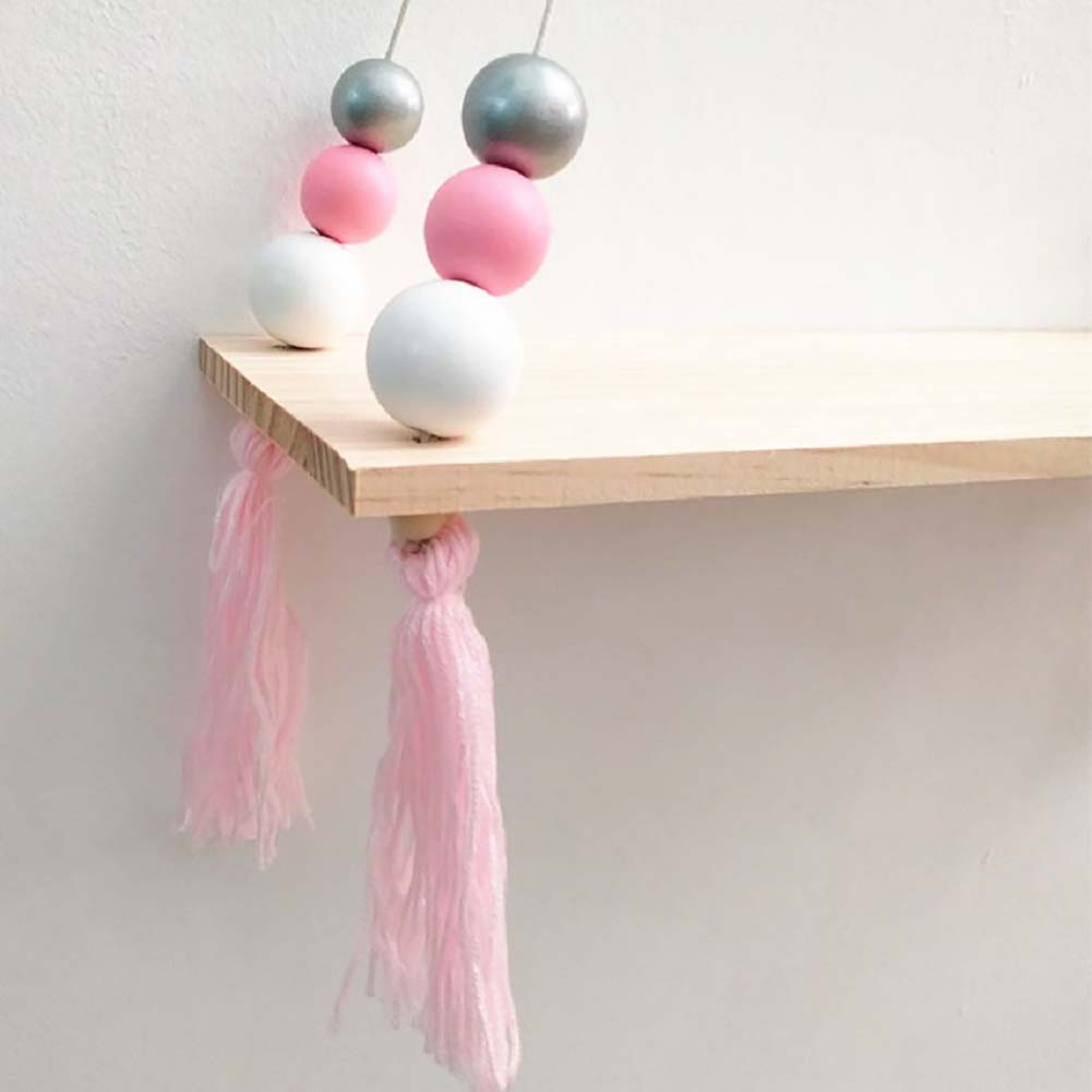 Nordic Wood Beads Board Tassels Hanging Storage Shelf Kids Room Home Wall Decor
