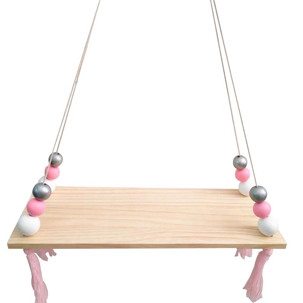 Nordic Wood Beads Board Tassels Hanging Storage Shelf Kids Room Home Wall Decor