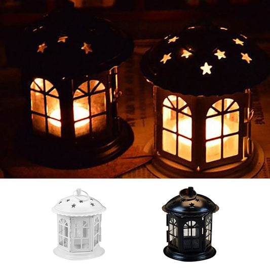Retro Iron Candle Holder Tealight Candlestick Hanging Lantern Bird Cage Decor