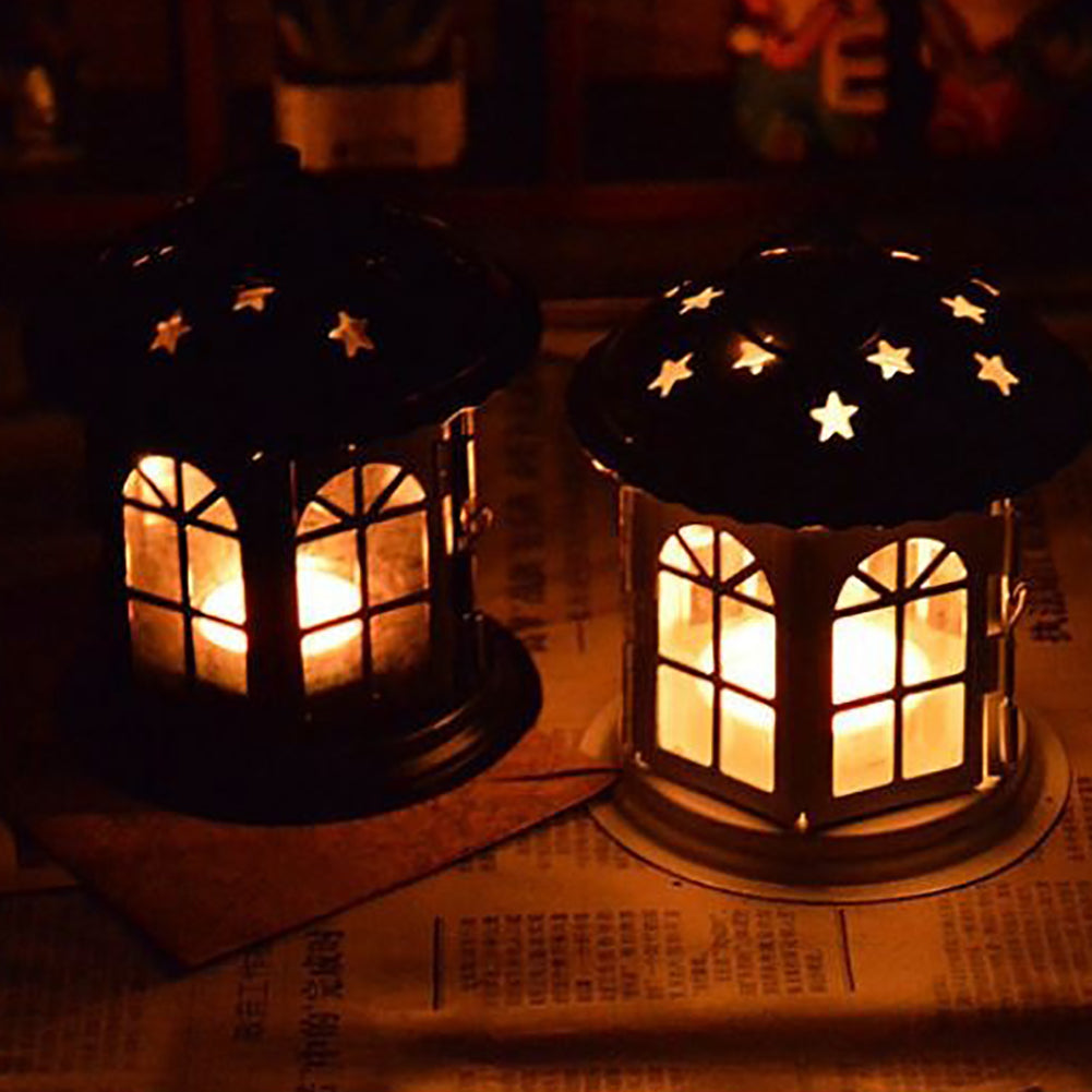 Retro Iron Candle Holder Tealight Candlestick Hanging Lantern Bird Cage Decor