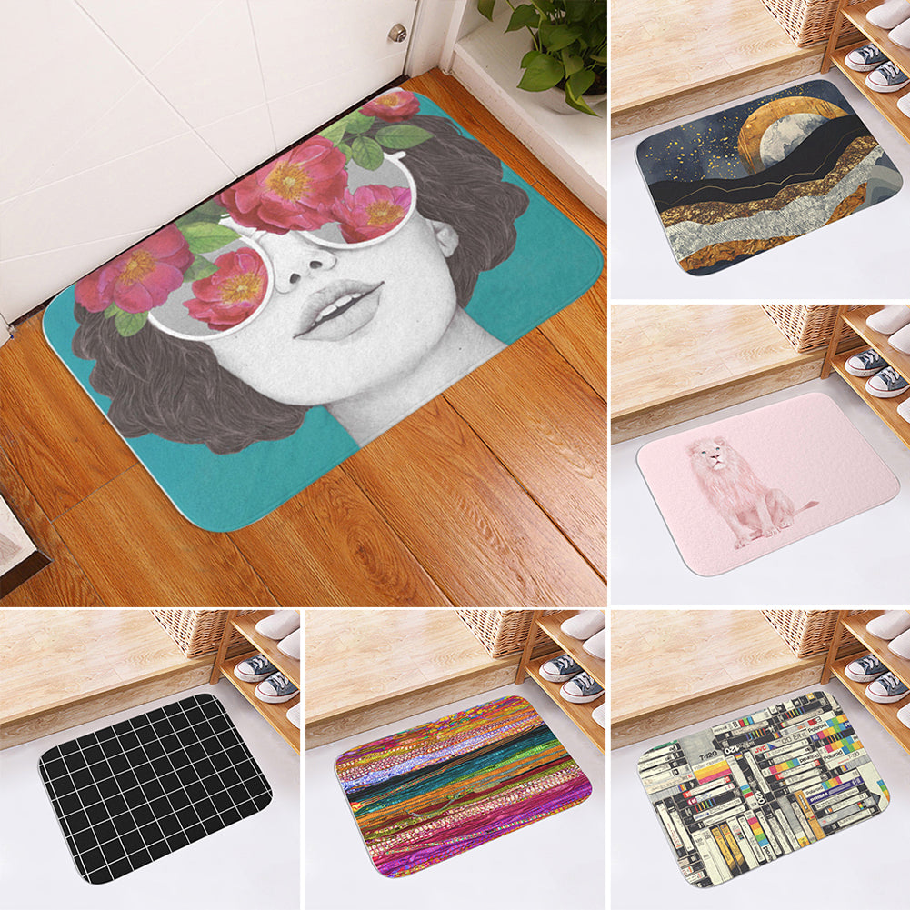 Moon Lion Grid Pattern Bathroom Kitchen Door Anti-Slip Floor Mat Rugs Carpet Pad