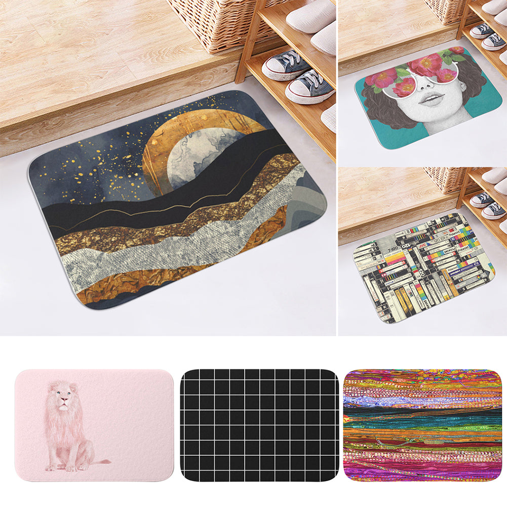 Moon Lion Grid Pattern Bathroom Kitchen Door Anti-Slip Floor Mat Rugs Carpet Pad
