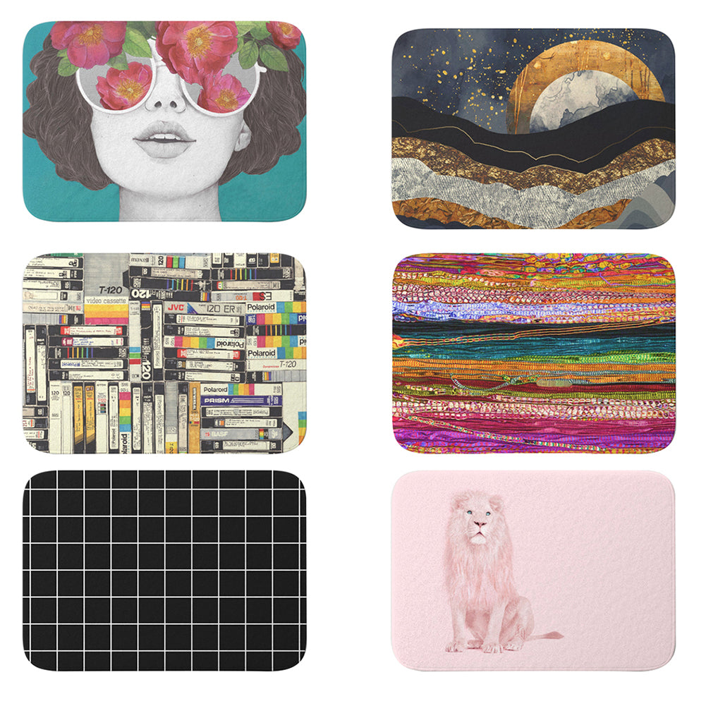 Moon Lion Grid Pattern Bathroom Kitchen Door Anti-Slip Floor Mat Rugs Carpet Pad