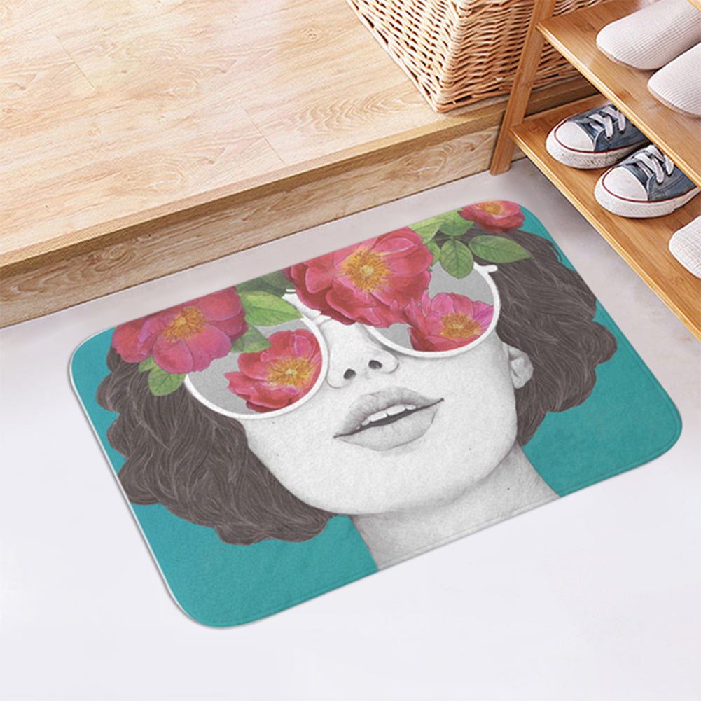 Moon Lion Grid Pattern Bathroom Kitchen Door Anti-Slip Floor Mat Rugs Carpet Pad