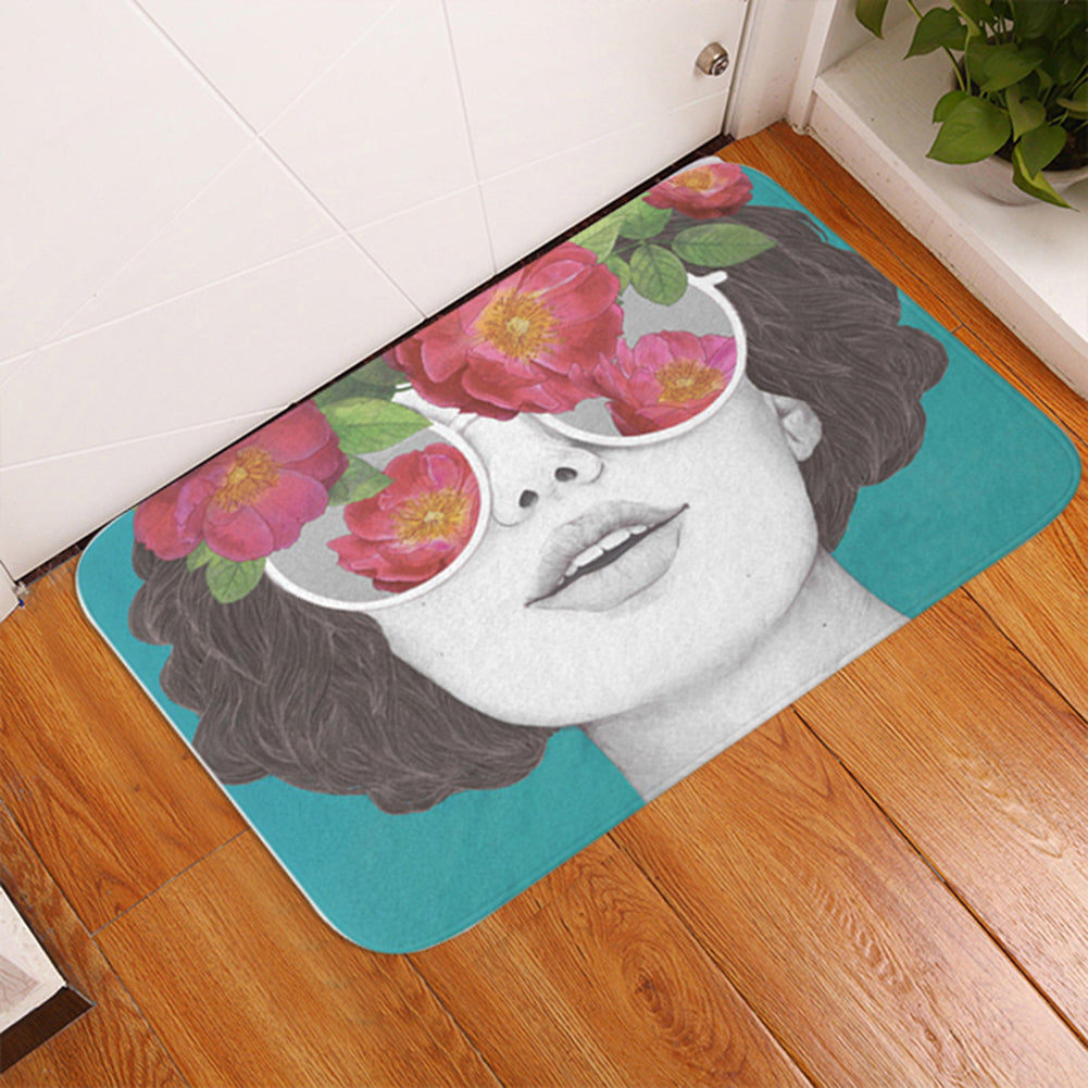 Moon Lion Grid Pattern Bathroom Kitchen Door Anti-Slip Floor Mat Rugs Carpet Pad