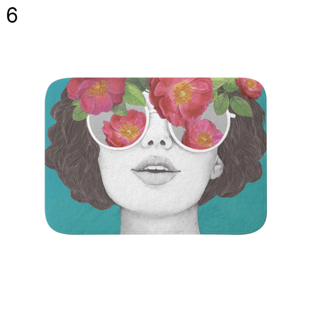 Moon Lion Grid Pattern Bathroom Kitchen Door Anti-Slip Floor Mat Rugs Carpet Pad