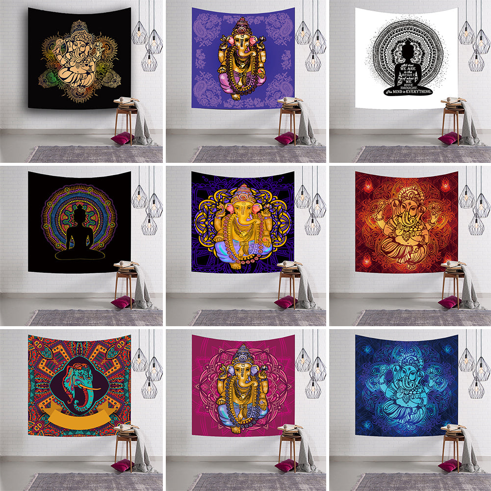 59x51 inch India Elephant God Ganesh Yoga Hanging Tapestry Home Decoration Gift