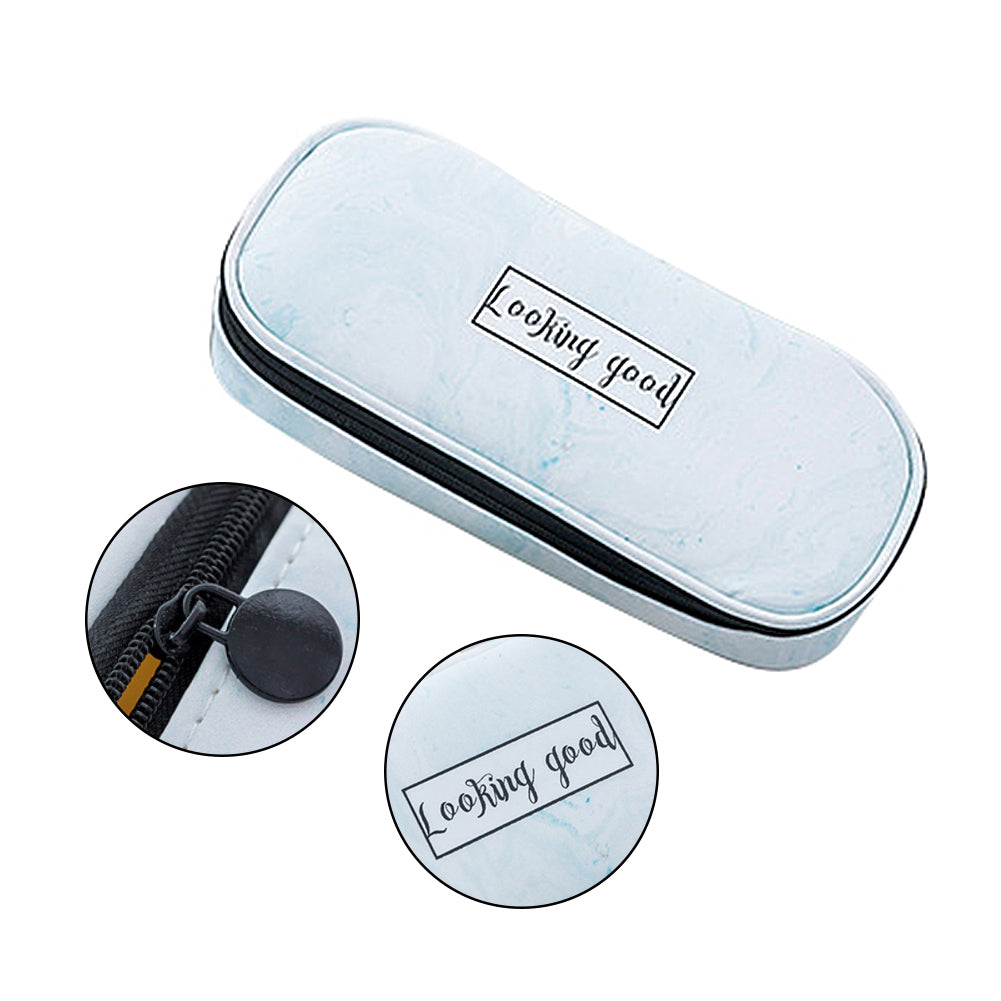 Marble Print Faux Leather Waterproof Large Capacity Pencil Bag Pen Storage Case