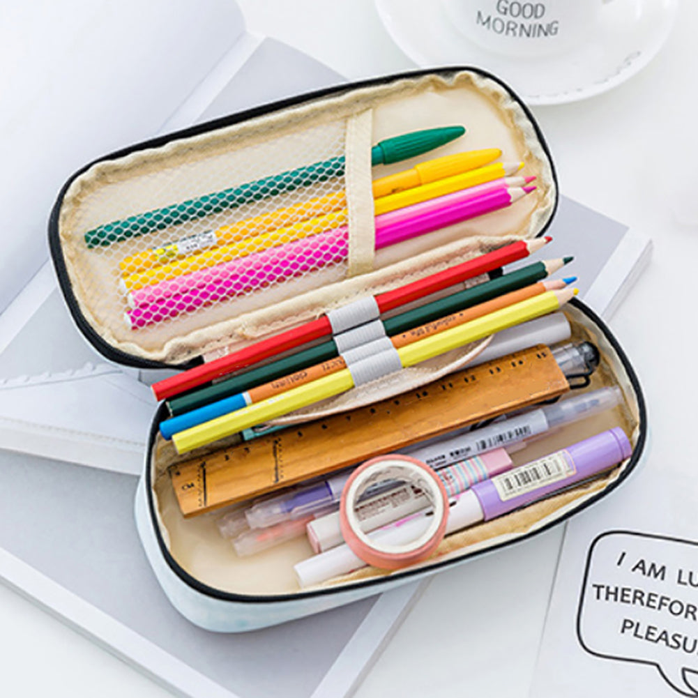 Marble Print Faux Leather Waterproof Large Capacity Pencil Bag Pen Storage Case