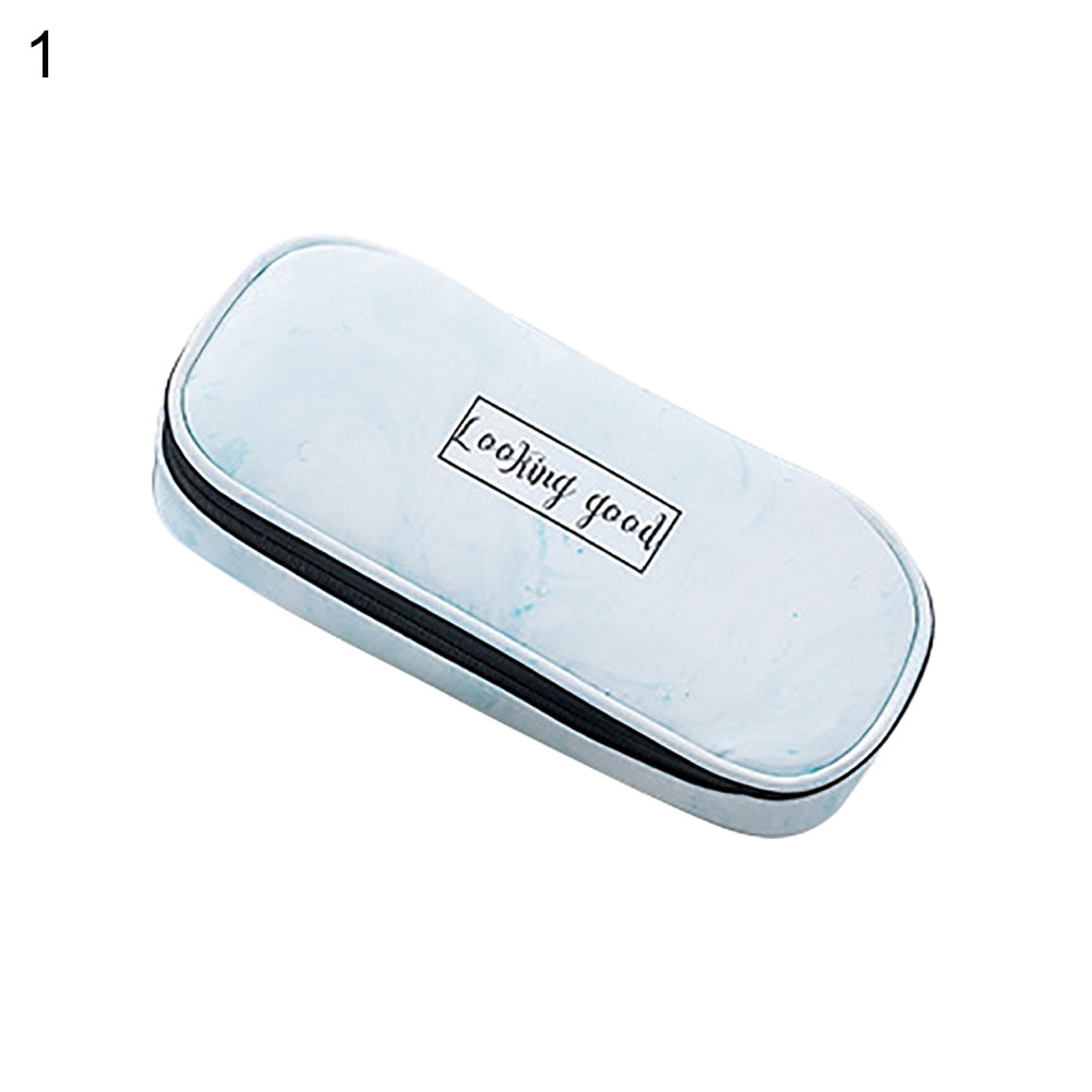 Marble Print Faux Leather Waterproof Large Capacity Pencil Bag Pen Storage Case