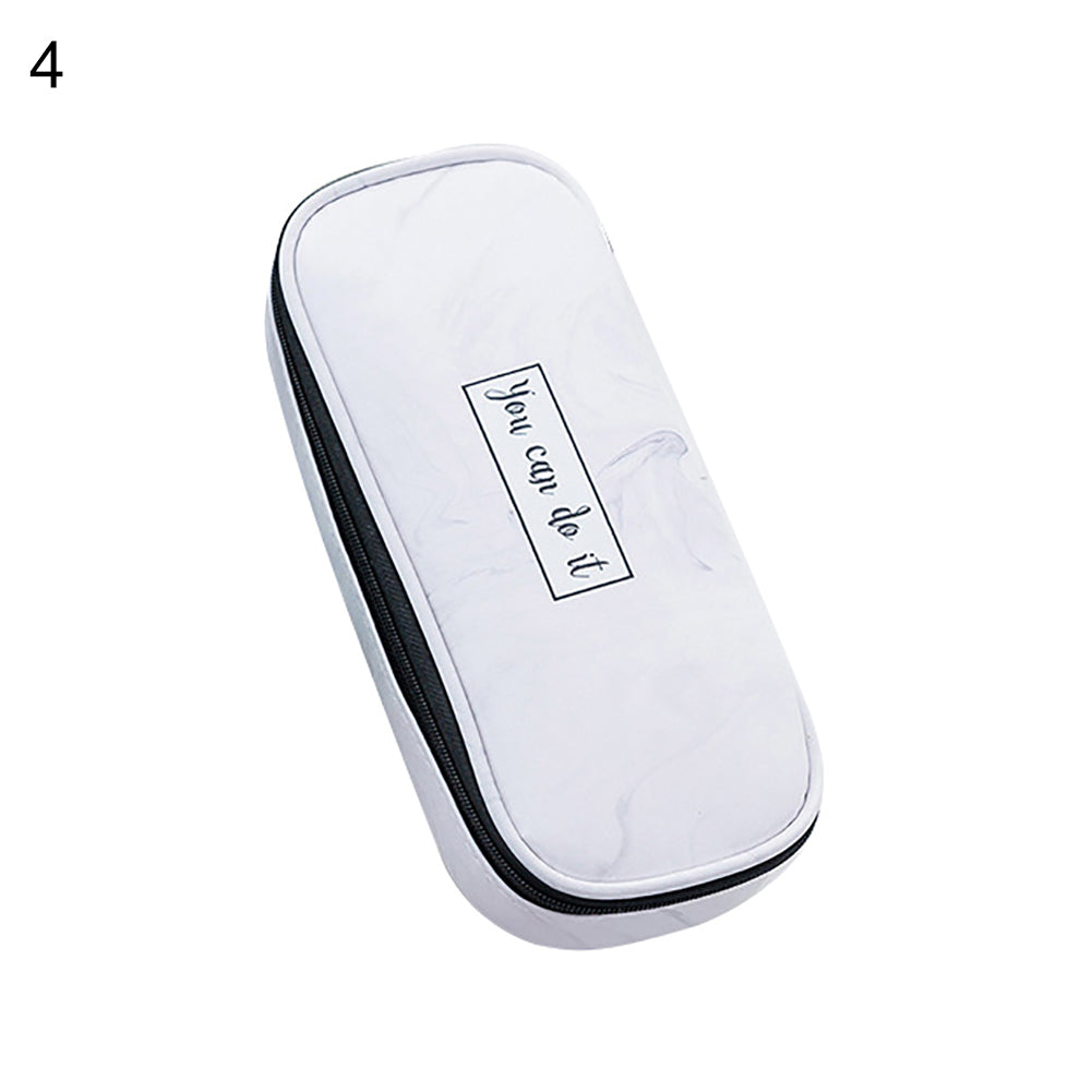 Marble Print Faux Leather Waterproof Large Capacity Pencil Bag Pen Storage Case