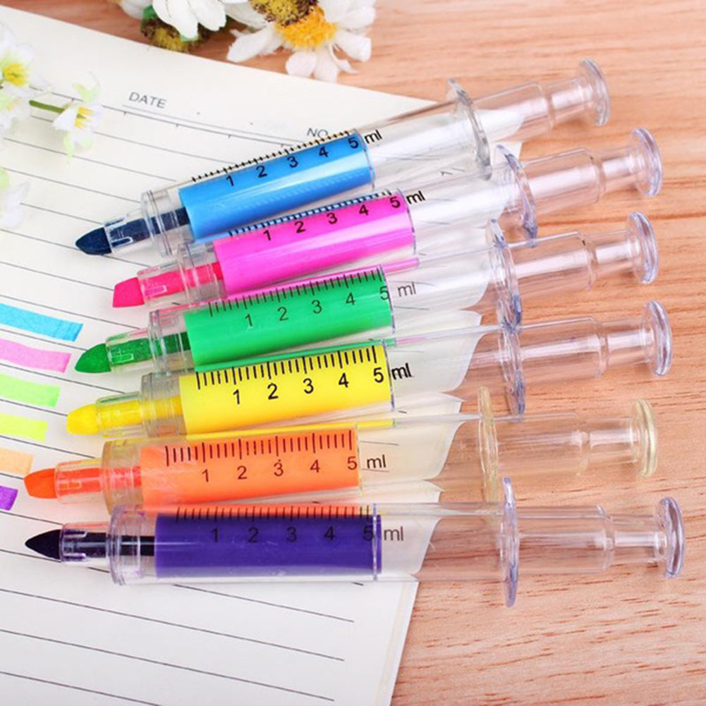 6 Pcs Novelty Syringe Highlighter Pen Marker Student School Stationery Gift