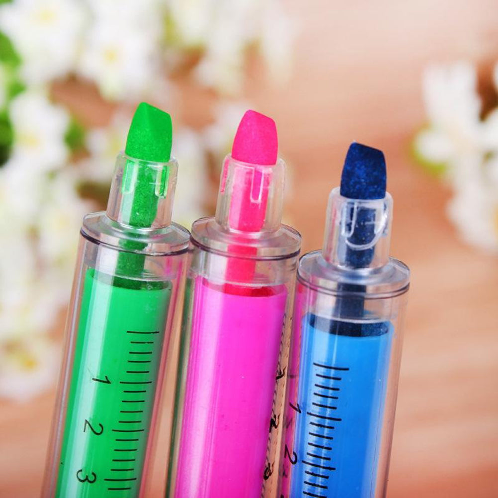 6 Pcs Novelty Syringe Highlighter Pen Marker Student School Stationery Gift