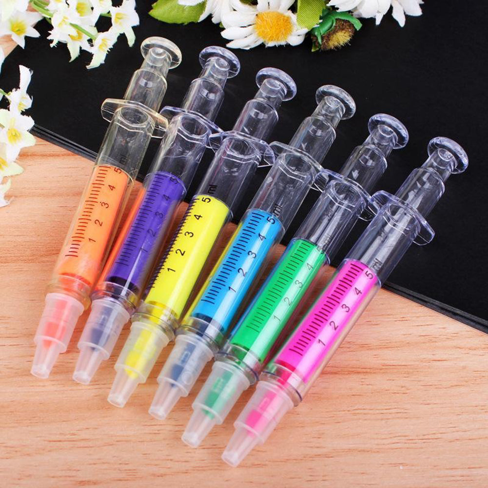 6 Pcs Novelty Syringe Highlighter Pen Marker Student School Stationery Gift