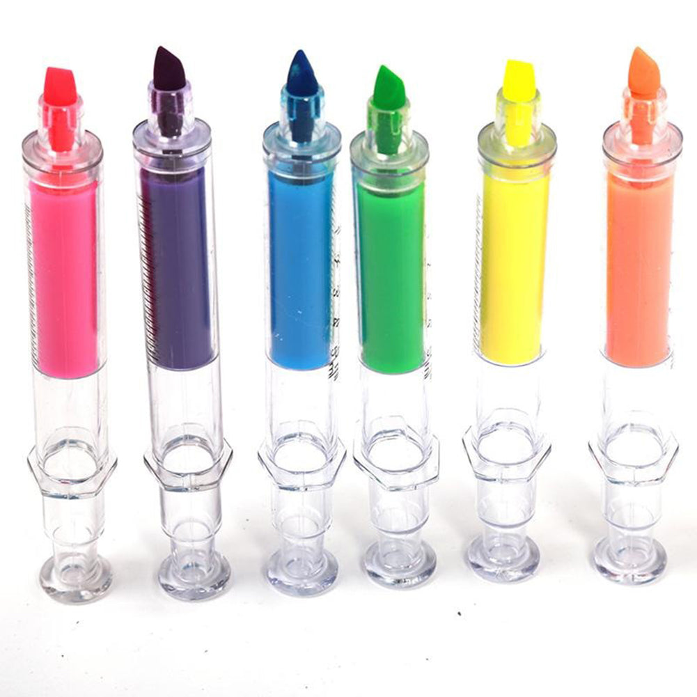 6 Pcs Novelty Syringe Highlighter Pen Marker Student School Stationery Gift