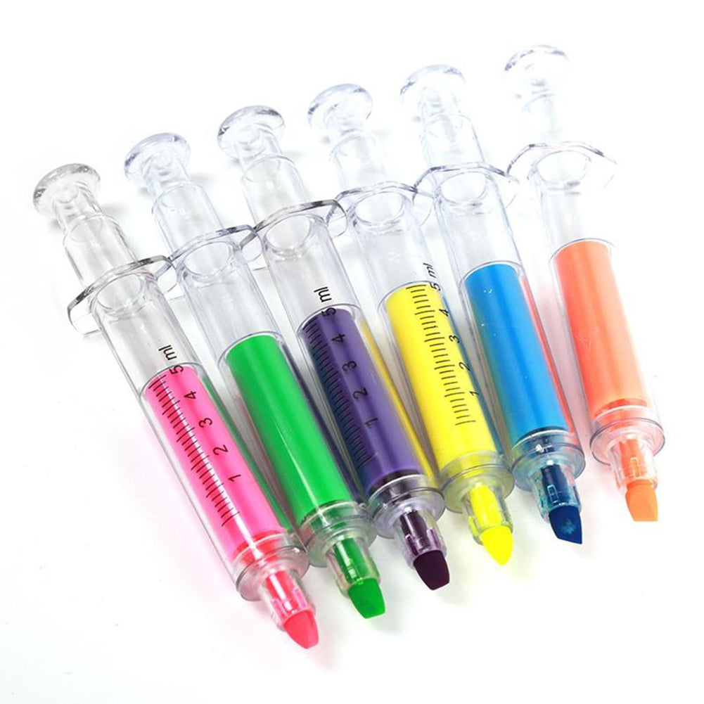 6 Pcs Novelty Syringe Highlighter Pen Marker Student School Stationery Gift