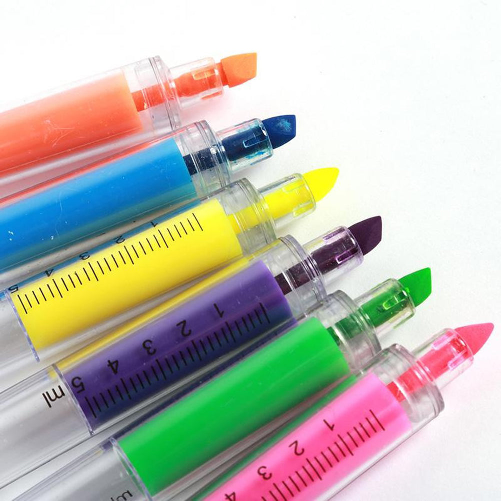 6 Pcs Novelty Syringe Highlighter Pen Marker Student School Stationery Gift