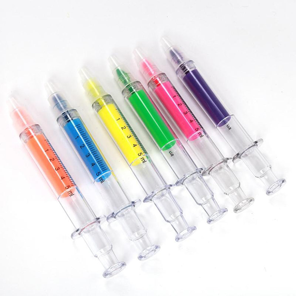 6 Pcs Novelty Syringe Highlighter Pen Marker Student School Stationery Gift