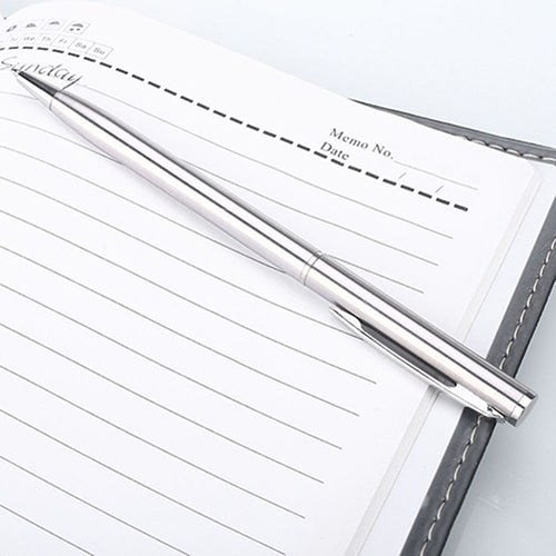 Silver Tone Metal Rotating Ballpoint Pen Slim Clip Ball-point Pen Writing Medium Gift