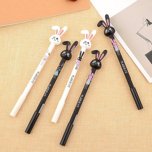 Cute Rabbit Head 0.38mm Black Ink Erasable Smooth Gel Ink Pen Student Stationary