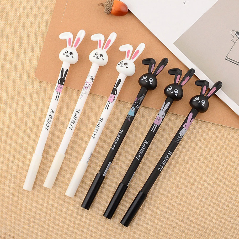 Cute Rabbit Head 0.38mm Black Ink Erasable Smooth Gel Ink Pen Student Stationary