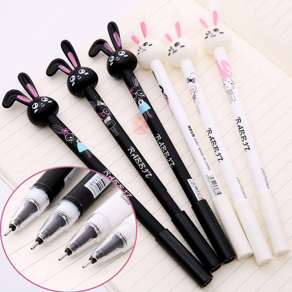 Cute Rabbit Head 0.38mm Black Ink Erasable Smooth Gel Ink Pen Student Stationary