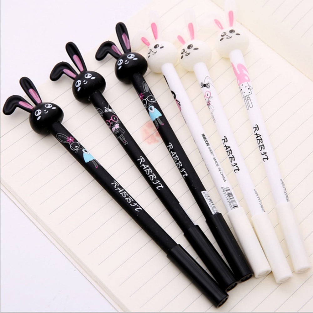 Cute Rabbit Head 0.38mm Black Ink Erasable Smooth Gel Ink Pen Student Stationary