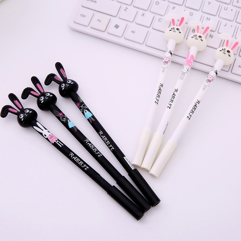 Cute Rabbit Head 0.38mm Black Ink Erasable Smooth Gel Ink Pen Student Stationary