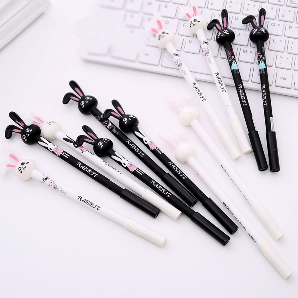 Cute Rabbit Head 0.38mm Black Ink Erasable Smooth Gel Ink Pen Student Stationary