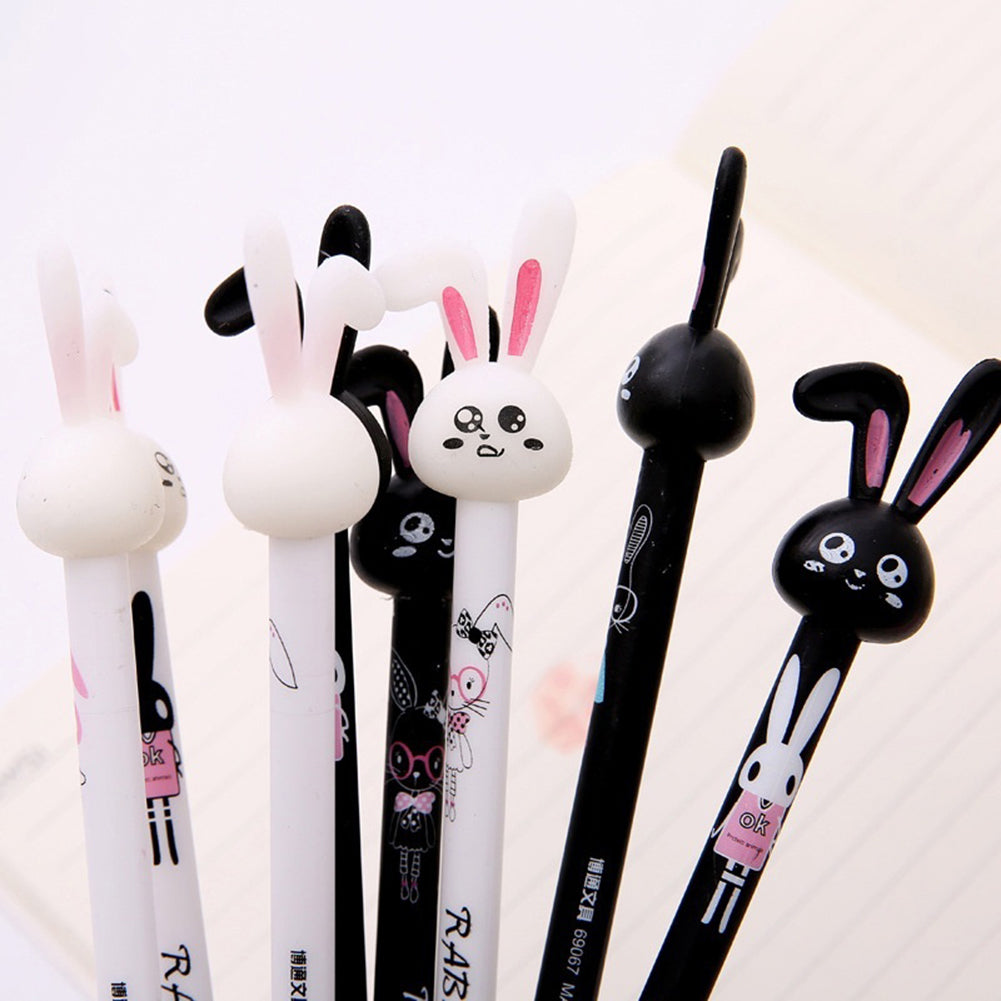 Cute Rabbit Head 0.38mm Black Ink Erasable Smooth Gel Ink Pen Student Stationary