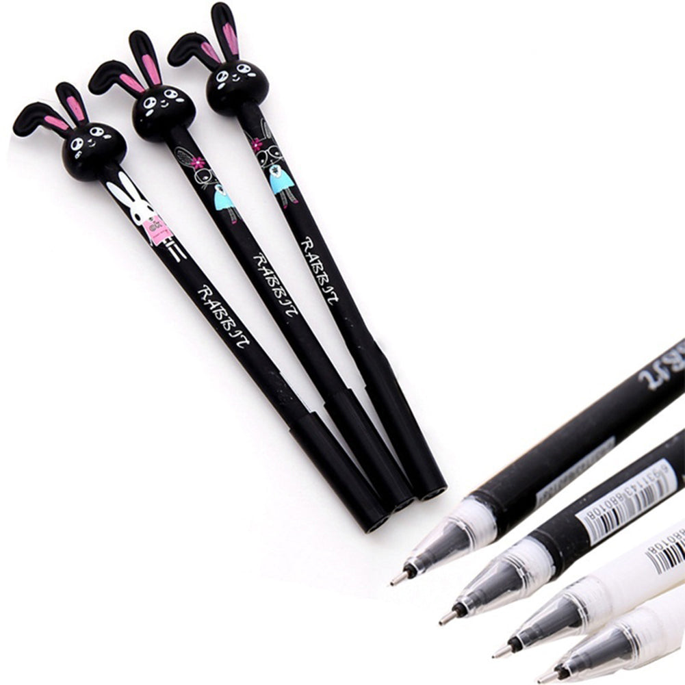 Cute Rabbit Head 0.38mm Black Ink Erasable Smooth Gel Ink Pen Student Stationary