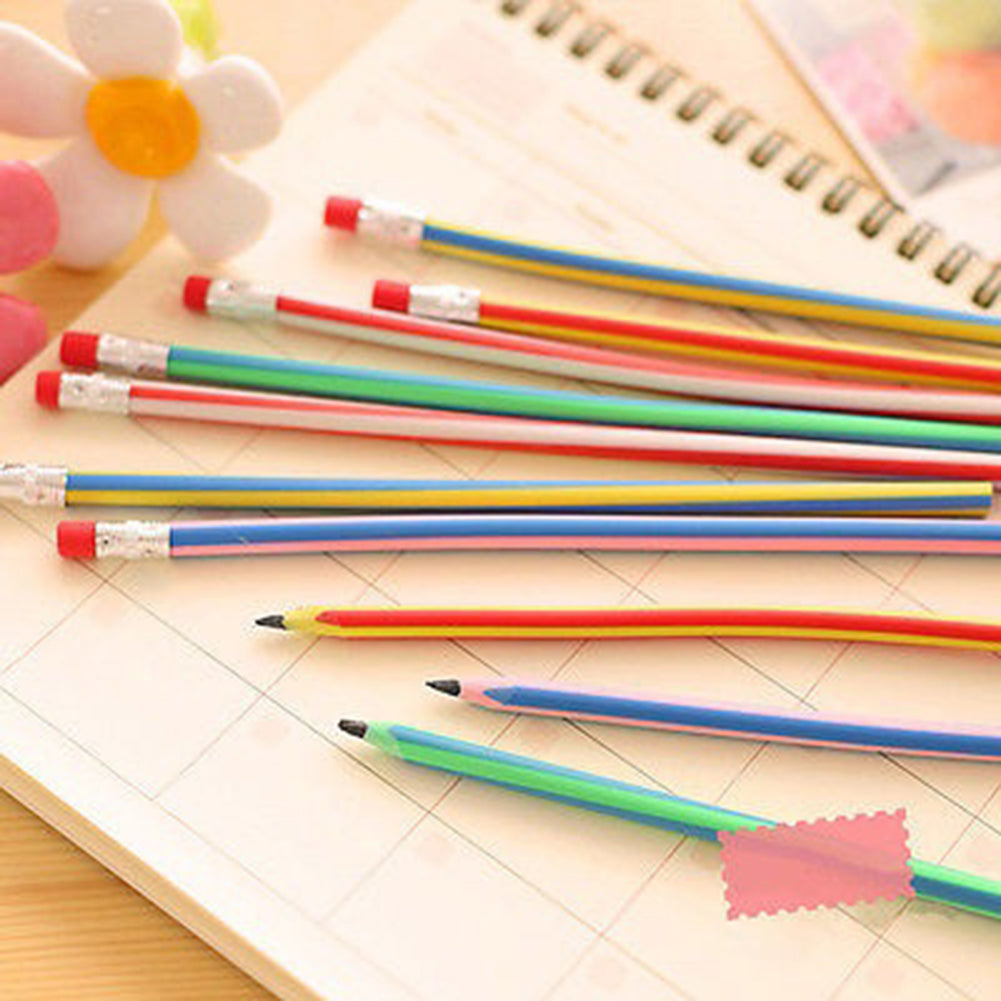 5 Pcs Colorful Magic Bendy Flexible Soft Pencils Pen with Eraser Kids Study Gift