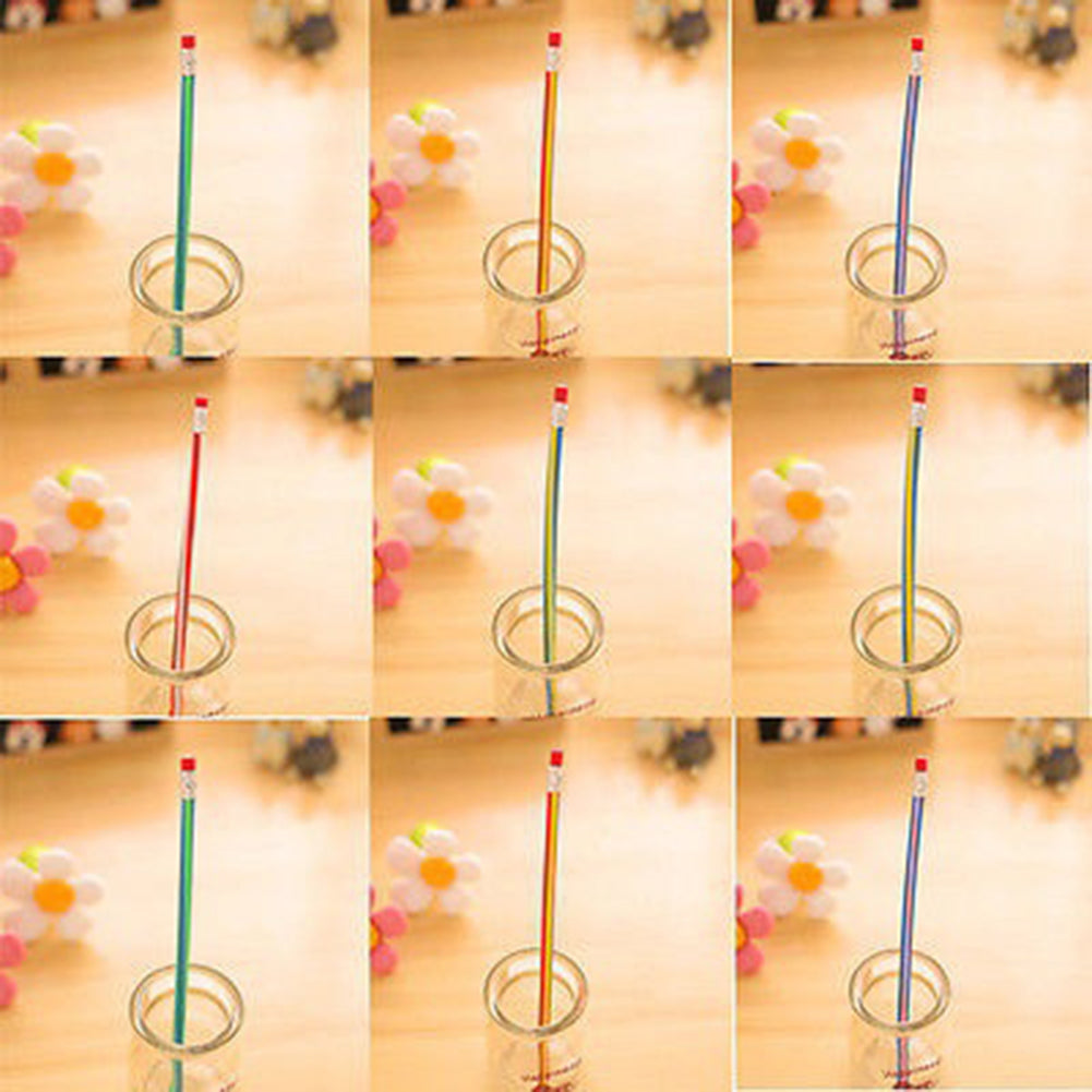 5 Pcs Colorful Magic Bendy Flexible Soft Pencils Pen with Eraser Kids Study Gift