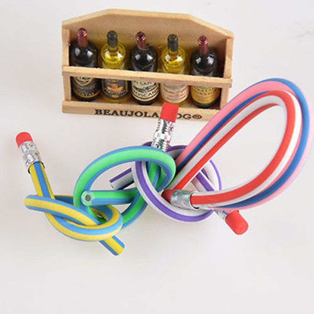 5 Pcs Colorful Magic Bendy Flexible Soft Pencils Pen with Eraser Kids Study Gift