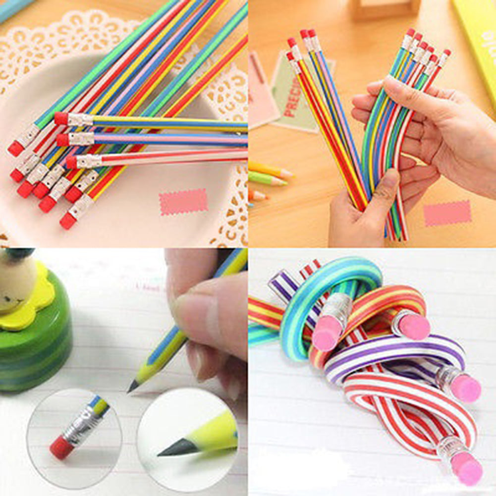 5 Pcs Colorful Magic Bendy Flexible Soft Pencils Pen with Eraser Kids Study Gift