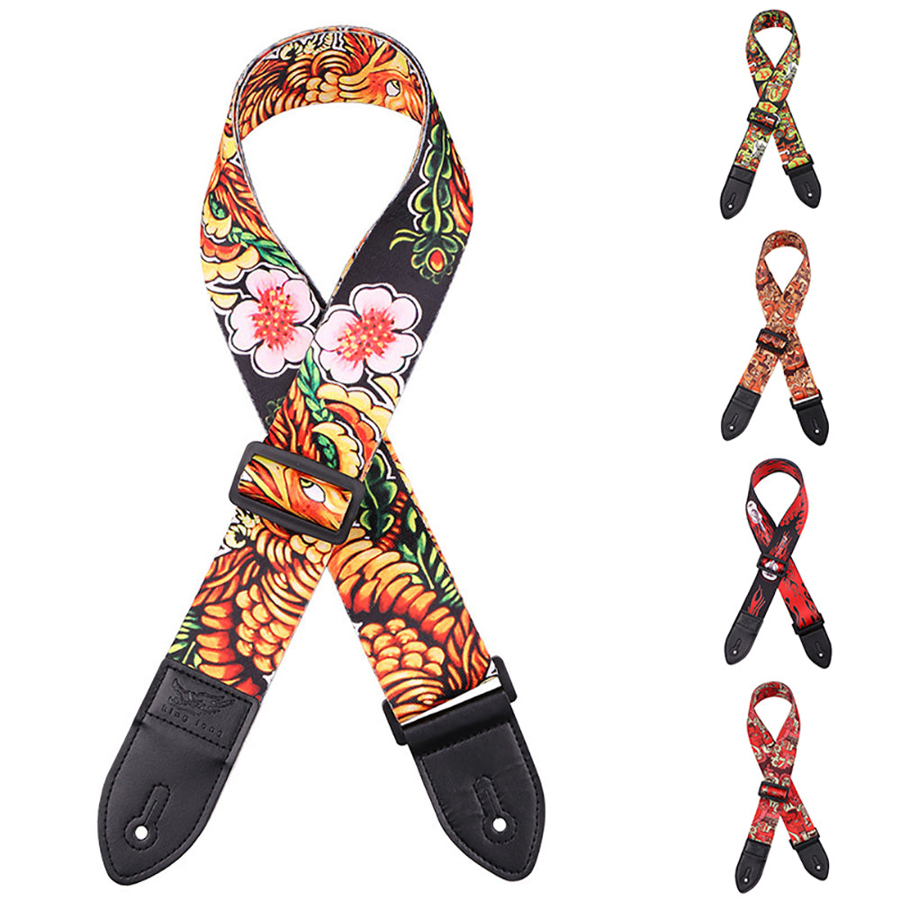 Fashion Printed Adjustable Faux Leather Acoustic Bass Guitar Anti-skid Strap Belt