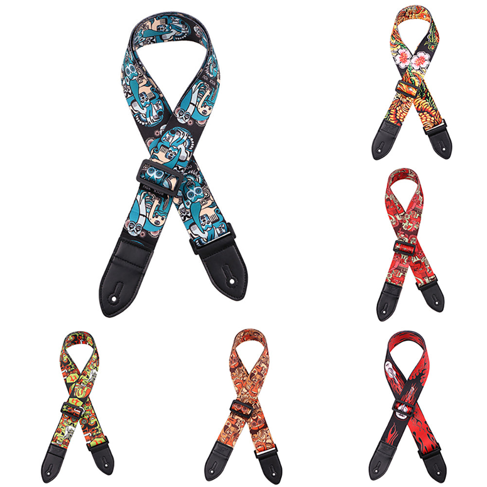 Fashion Printed Adjustable Faux Leather Acoustic Bass Guitar Anti-skid Strap Belt