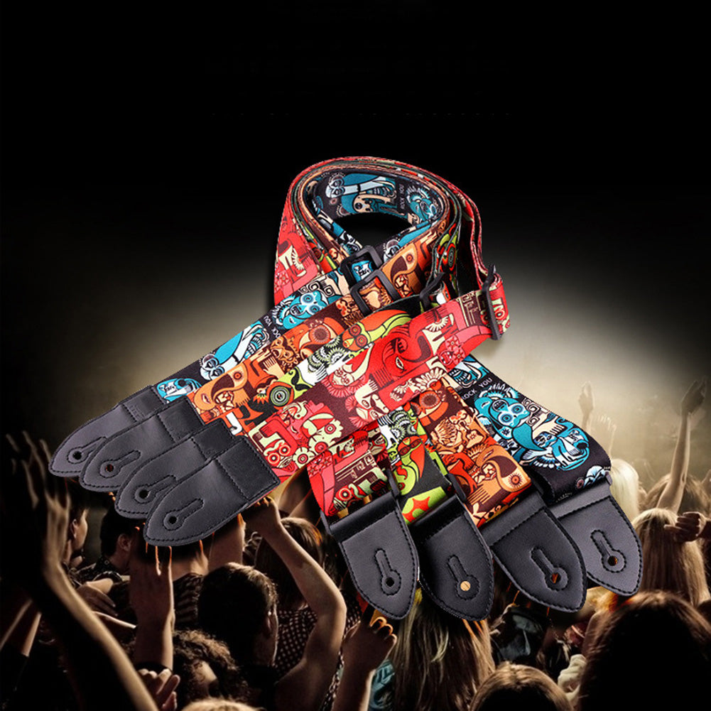 Fashion Printed Adjustable Faux Leather Acoustic Bass Guitar Anti-skid Strap Belt