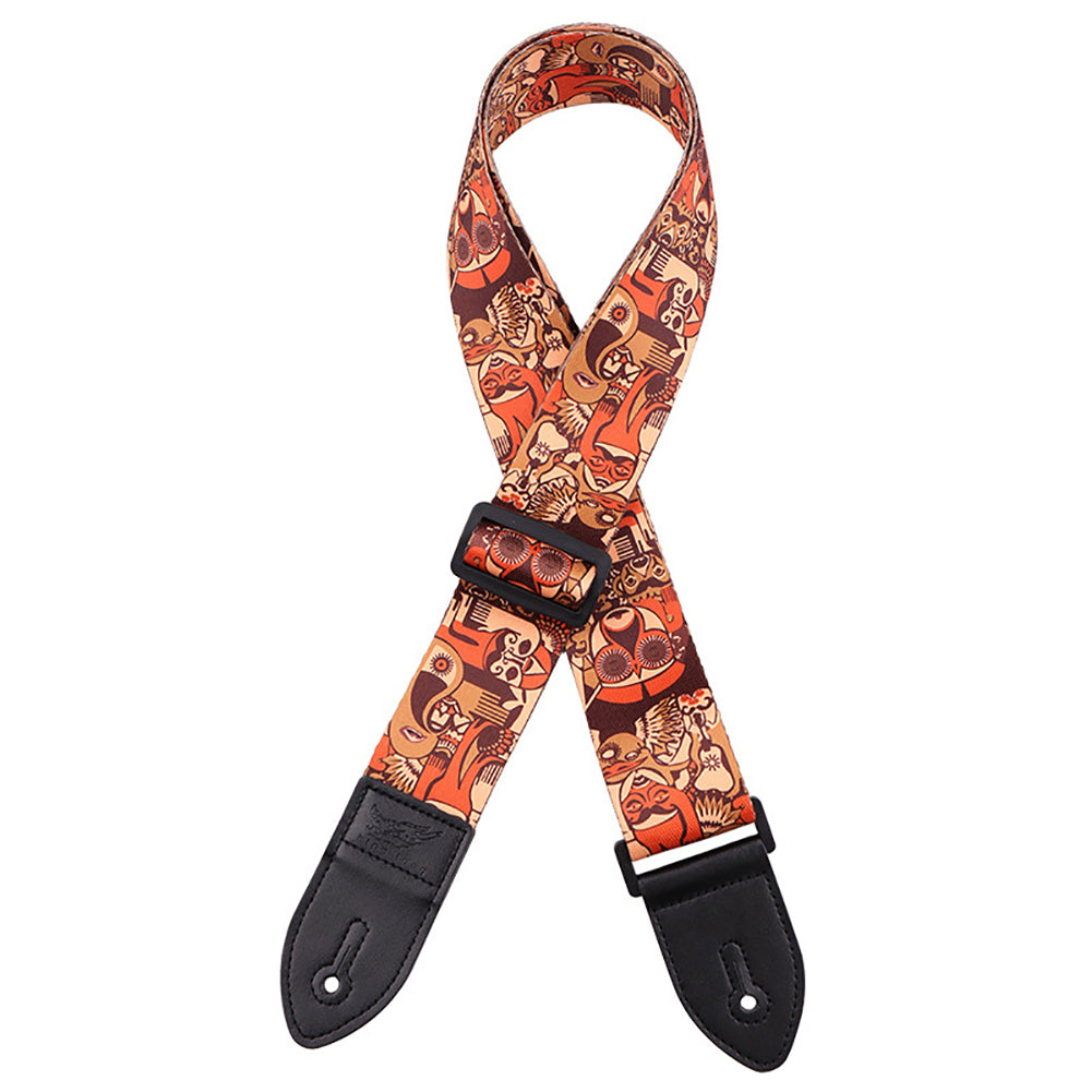 Fashion Printed Adjustable Faux Leather Acoustic Bass Guitar Anti-skid Strap Belt