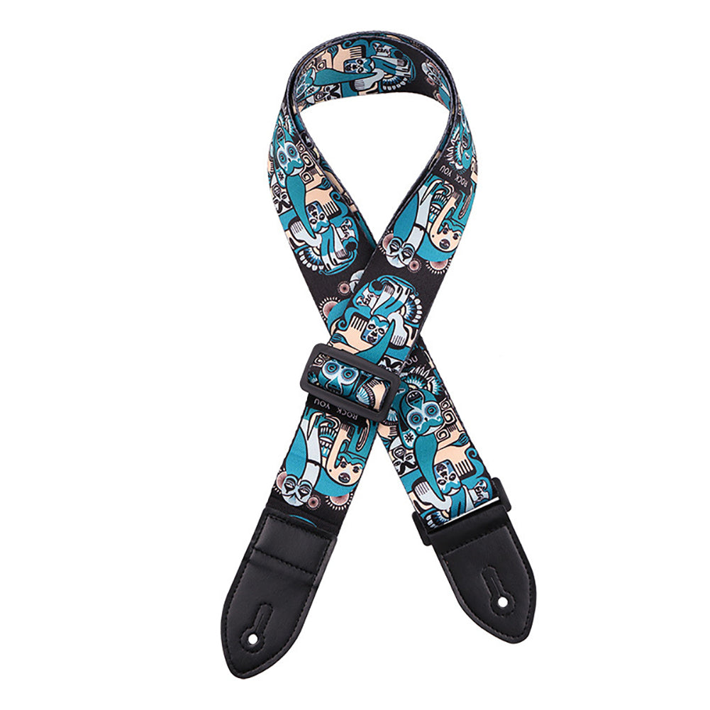 Fashion Printed Adjustable Faux Leather Acoustic Bass Guitar Anti-skid Strap Belt