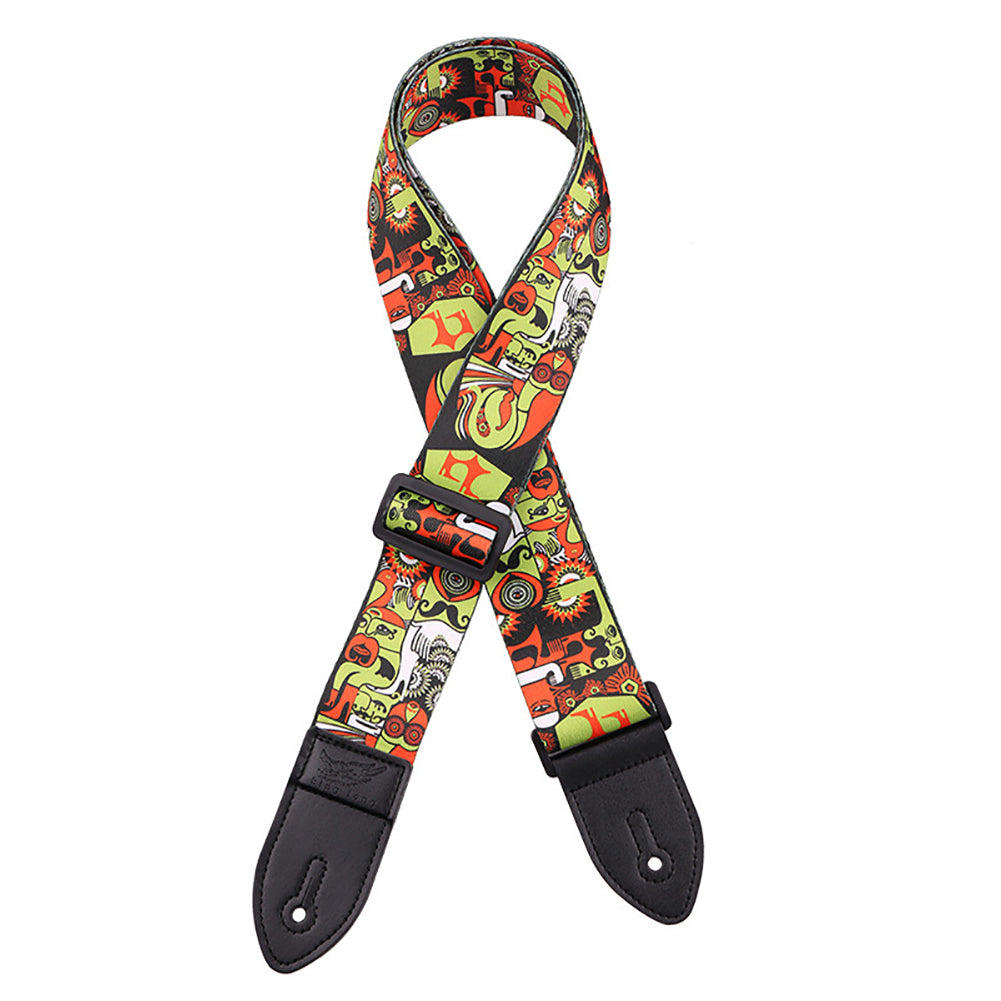 Fashion Printed Adjustable Faux Leather Acoustic Bass Guitar Anti-skid Strap Belt